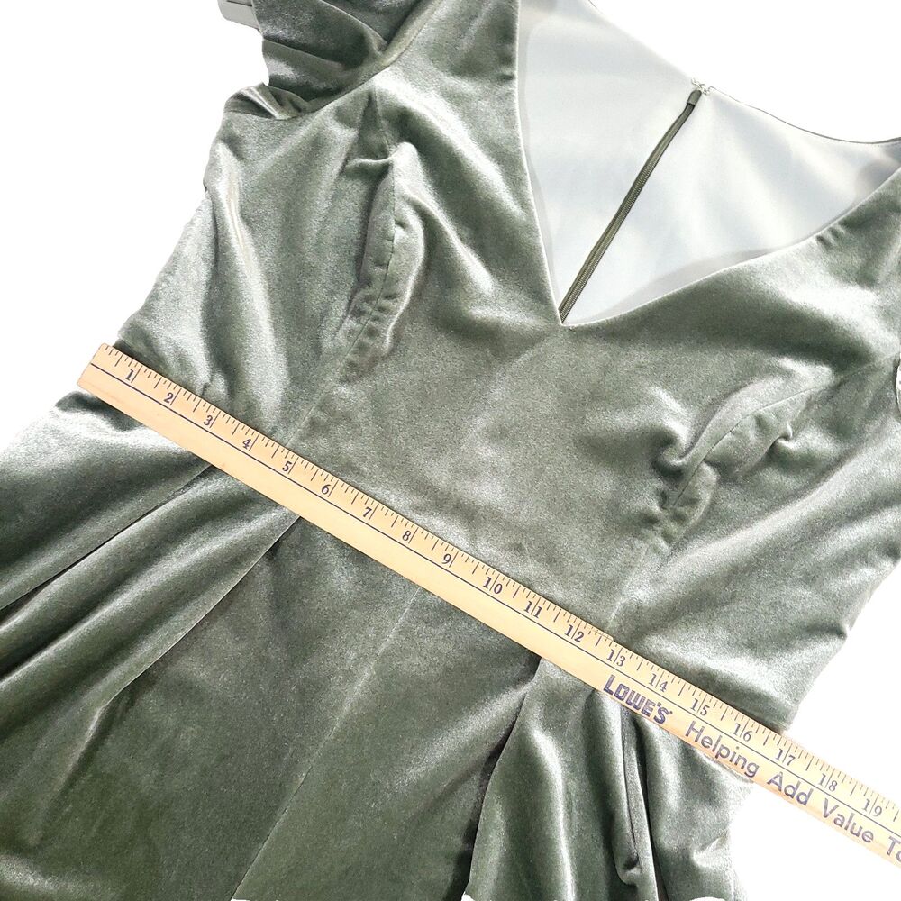 Velvet Flutter Sleeve Jumpsuit After Six 16 R Sage Green V Neck Wide Leg Event - Picture 9 of 13